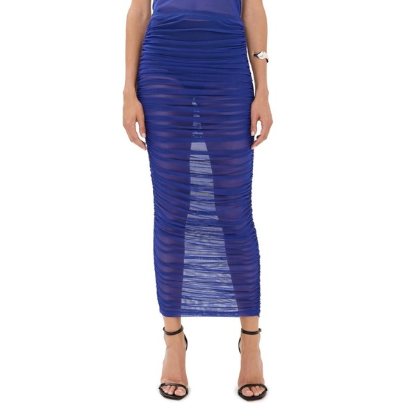 NWT Good American Women's Mesh Ruched Maxi Skirt in Capri Blue Size XL - Picture 5 of 14